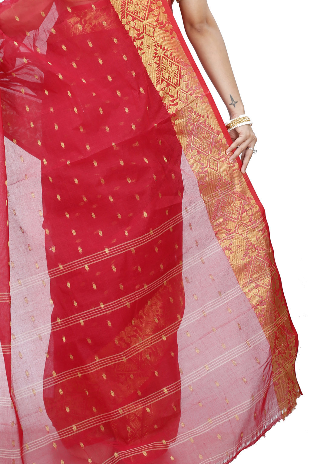Red Pure Cotton Gopa Tant Saree (927)